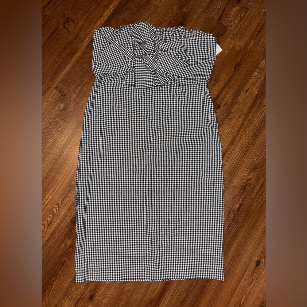 Strapless gingham midi dress with bow detail